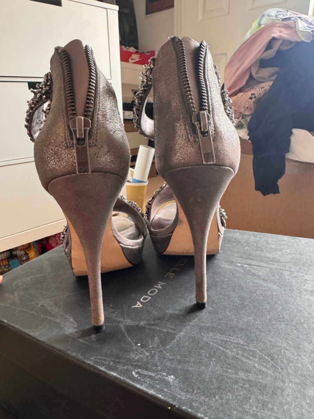 Pelle Moda Gunmetal Beaded Strappy Platform Heels - Picture 7 of 9